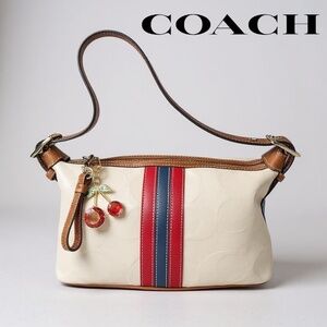 Vintage Coach Studio Small Shoulder Bag 6641 Y2K Ivory Red Blue Stripe Rare COA